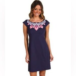 Navy blue with pink and white lace lilly Pulitzer dress size 8